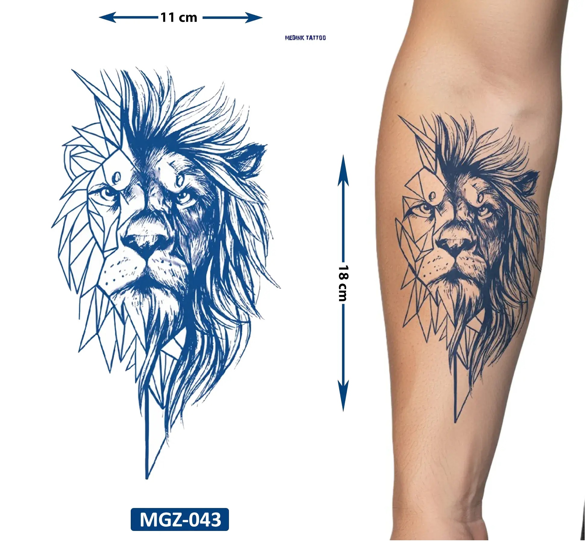 Aslan 18x11 cm Yarı Kalıcı Hayalet Geçici Dövme Yapıştırma Dövme