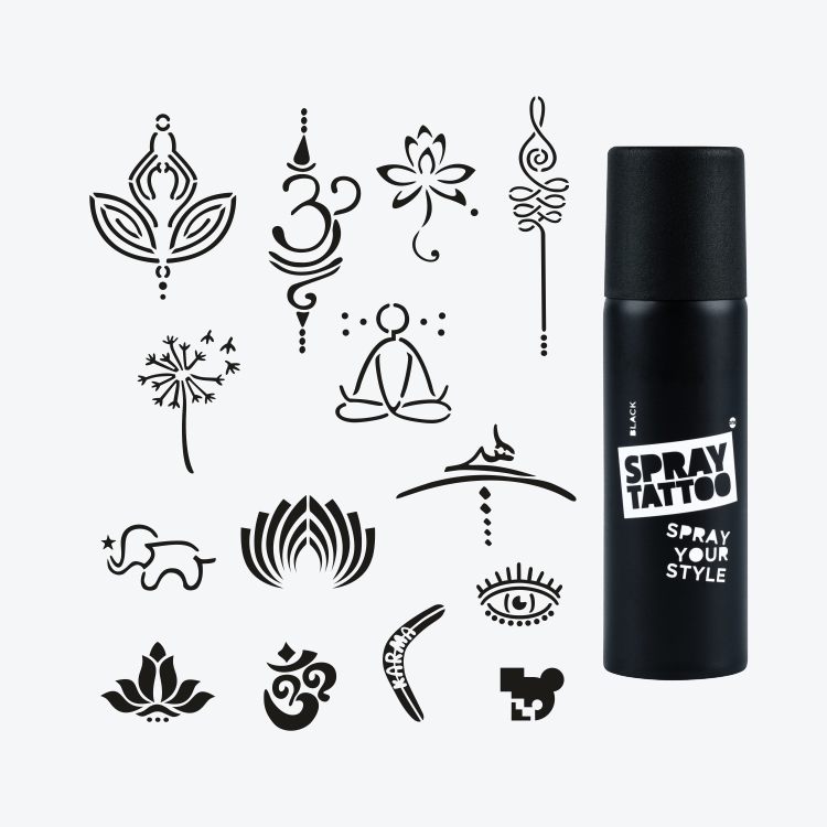Goa City Pack Spray Tattoo Geçici Dövme Seti 14 Desen 1 Siyah Sprey
