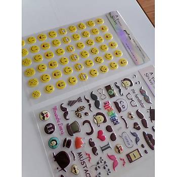 Býyýk ve Emojiler 3D Kabartmalý Sticker Çýkartma seti