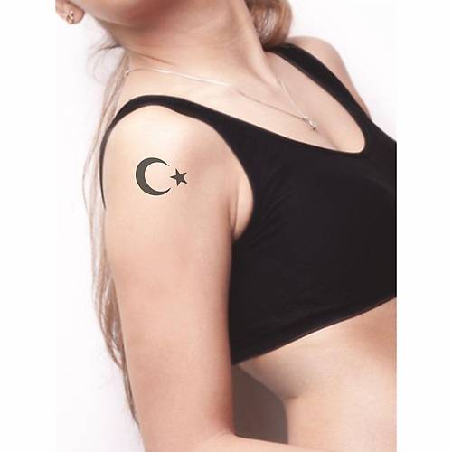 Ay Yıldız-2 Türk Bayrağı  Tattoo Geçici Dövme Şablonları Kına Kalıpları
