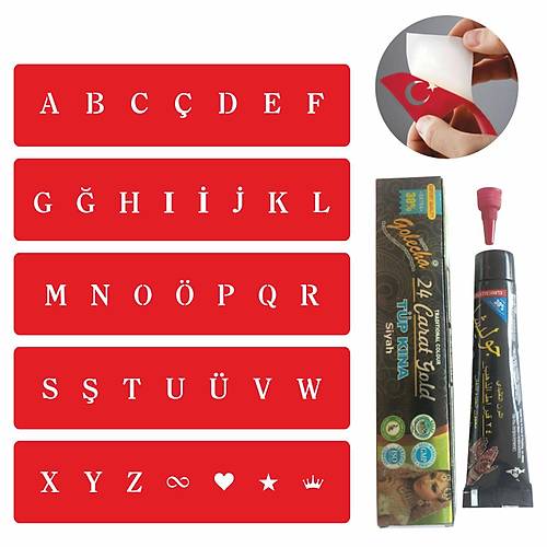 Alfabe Şerit Harf Hint Kınası ile Geçici Dövme Yapma Seti