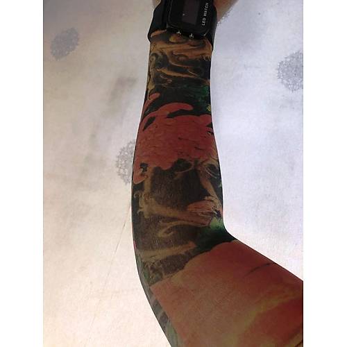 Çift Kol Giyilebilir Dövme Alev Desenler Tattoo Sleeve