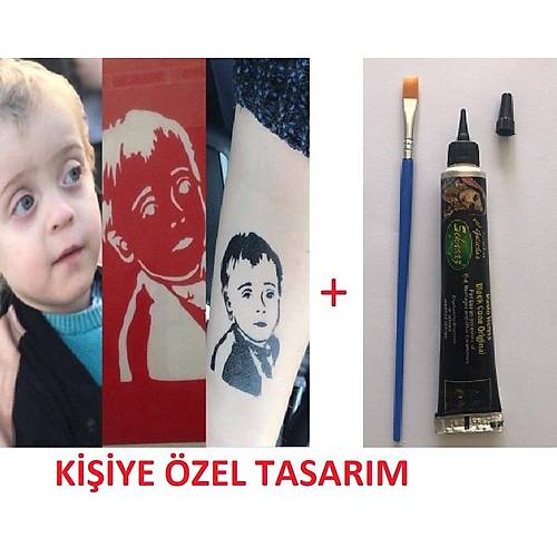 Resimden Geçici Dövme Yapma Seti Kına ve fırça Hediyeli