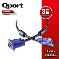 Qport Q-Vga3 15 Pin Fitreli 3 Metre Vga Kablo