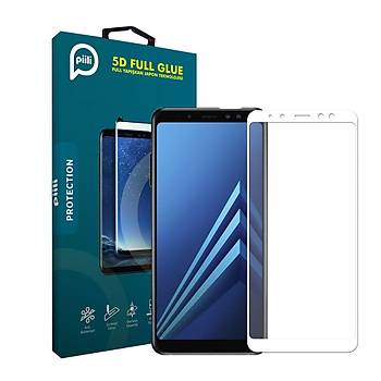 Piili 5D Tüm Yüzey Galaxy A8 2018 Plus Cam Ekran Koruyucu Beyaz