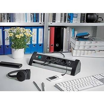 Brennenstuhl 2 USB Alu Office Line 4 lü Uzatma Priz Siyah Gümüþ