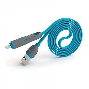 Pineng Pn-301 Lightning Micro Usb 1 Metre Data arj Kablosu Mavi