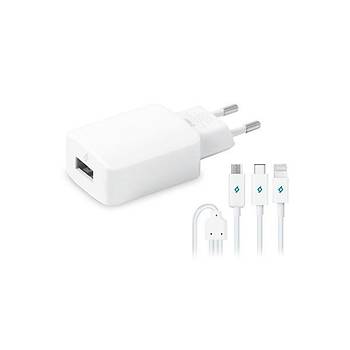 Ttec SpeedCharger Trio Lightning/Micro/Type-C 2.1A Seyahat arj