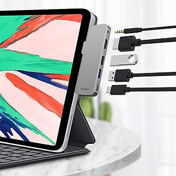 Wiwu USB C HUB T5 Type-C 5 in 1 oklayc Hub Gri