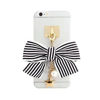 Ddpop Style Stripe Ribbon iPhone 7 / 8 Siyah Kurdelal Klf
