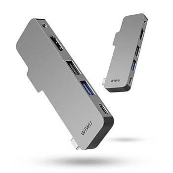 Wiwu USB C HUB T5 Type-C 5 in 1 oklayc Hub Gri