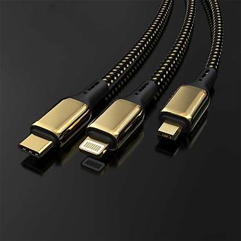 Wiwu GD-104 Golden Serisi 3in1 1.2 Metre Hzl arj ve Data Kablosu