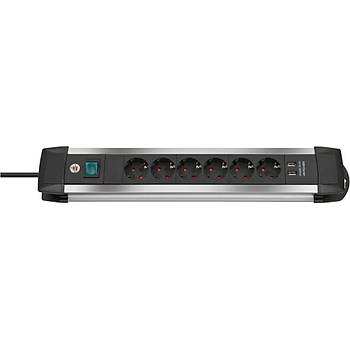 Brennenstuhl Premium-Alu 6 Soketli 3m Kablolu 2x USB'li Priz