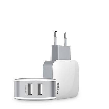 Baseus Letour Dual U 2.1A ift Girili arj Cihaz Adaptr Beyaz