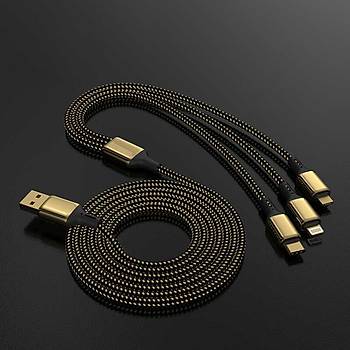 Wiwu GD-104 Golden Serisi 3in1 1.2 Metre Hzl arj ve Data Kablosu