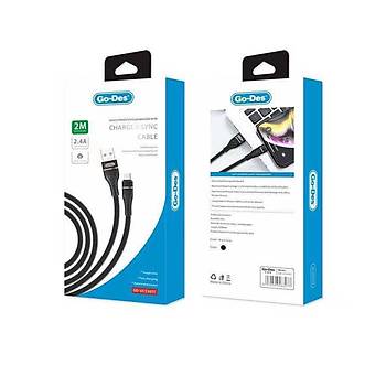 GoDes UC530 Type-C Usb 2.4A. 2 Metre Hzl arj ve Data Kablosu Siyah