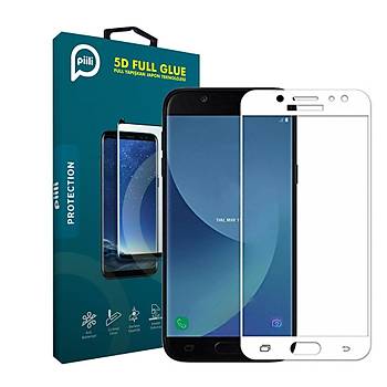 Piili 5D Tüm Yüzey Samsung Galaxy J7 Pro Cam Ekran Koruyucu Beyaz