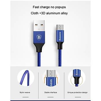 Baseus Yiven Android Micro Usb arj 1.5M Data arj Kablosu Mavi