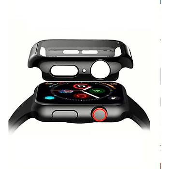 KinGcase Apple Watch 5 Serisi Ekran Koruyucu Kasa 44mm Full 360 Derece Koruma Kapak Siyah
