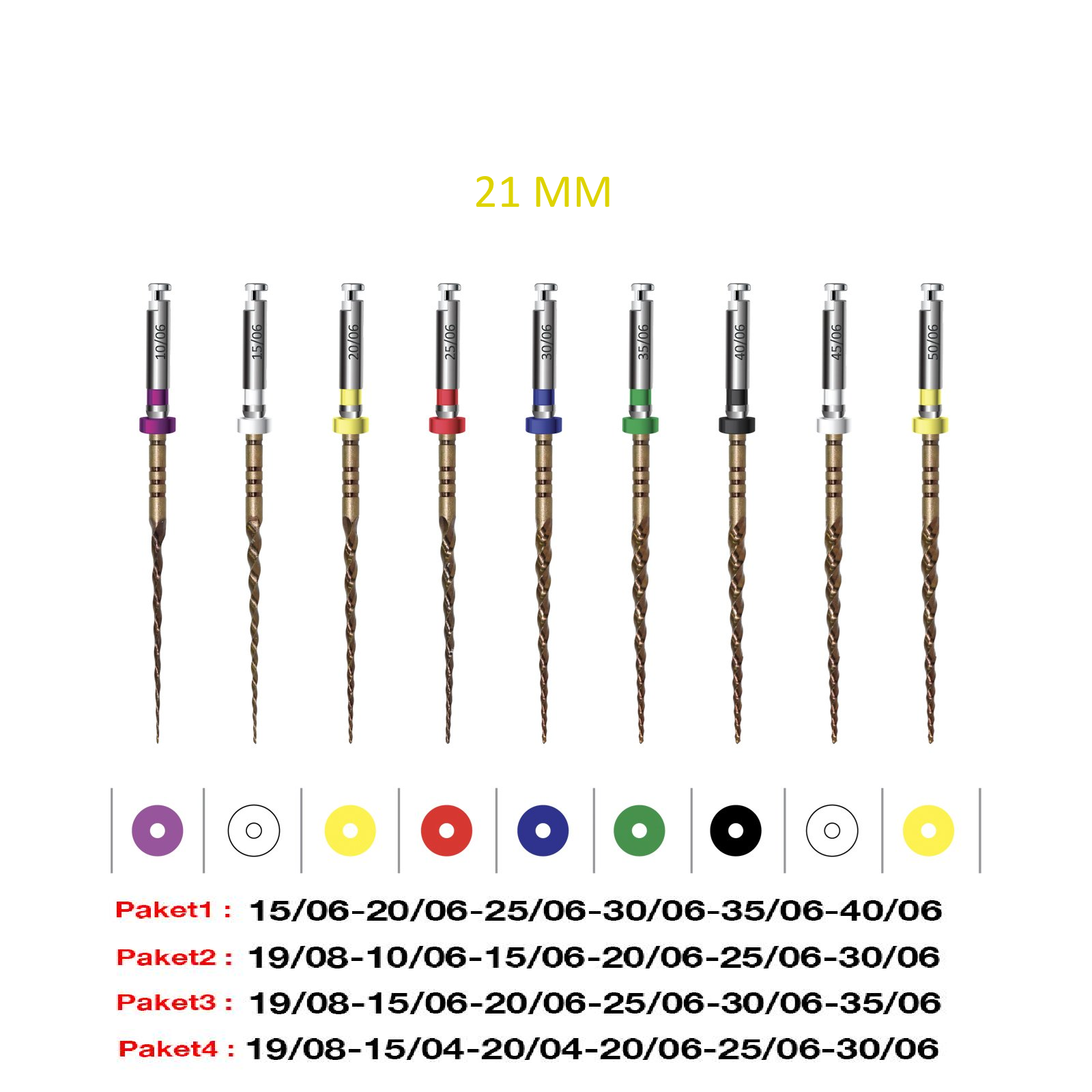 ENDOART Touch Gold - Karma Paket- Asorti Kanal Eğesi 6 Lı (21 mm)