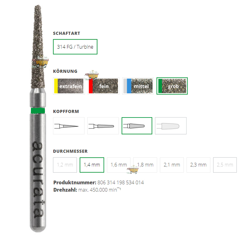 ACURATA Aeratör için Yeşil Kuşaklı Elmas Özel Formlu Frez 806-314-198-534-014