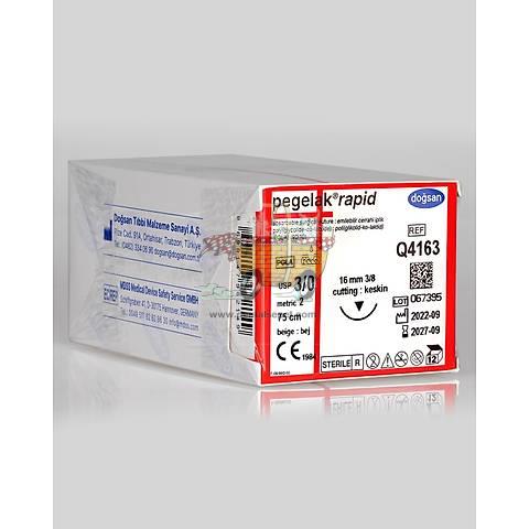 DOGSAN Pegelak Rapid 3/0 16 3/8 Keskin 75cm PGLA Emilebilir Sutur 12 Ad./Pkt - BKU