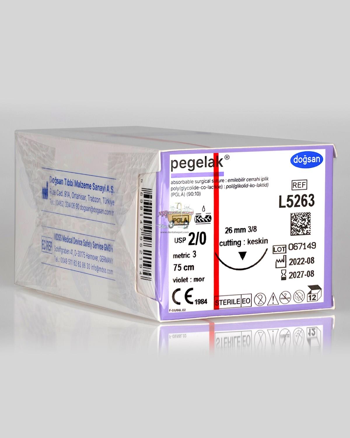 DOGSAN Pegelak 2/0 26 3/8 Asagi Keskin 75cm PGLA Emilebilir Sutur 12 Ad./Pkt