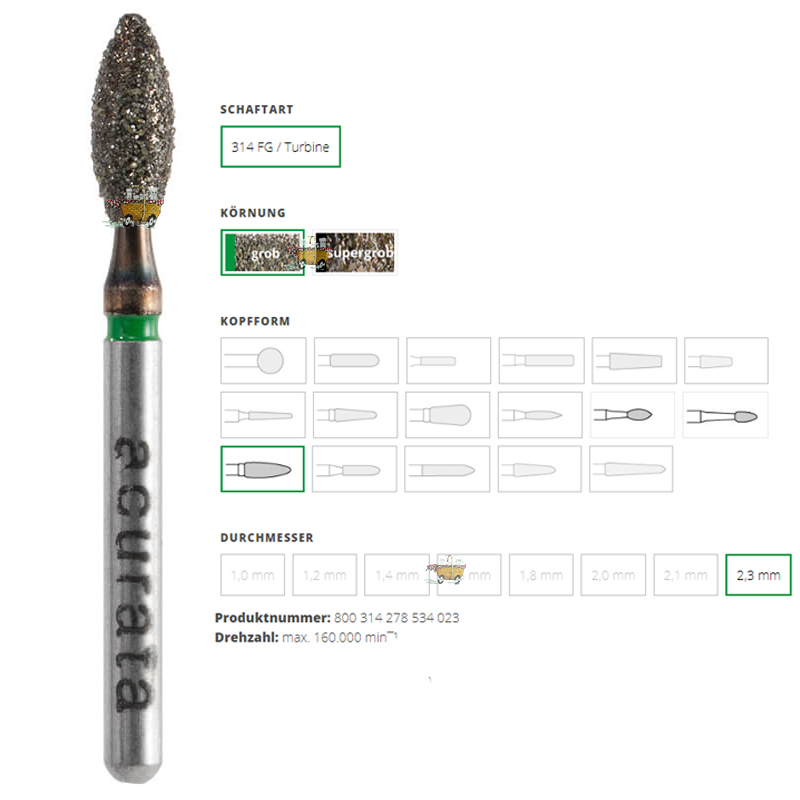 ACURATA Black Serisi Aeratör için Yeşil Kuşaklı Elmas Labut Frez 800-314-278-534-023