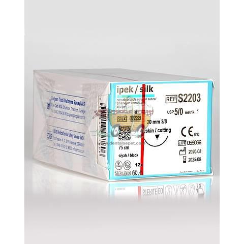 DOGSAN Ipek 5/0 20 3/8 Asagi Keskin 75cm Ipek Emilemeyen Sutur 12 Ad./Pkt