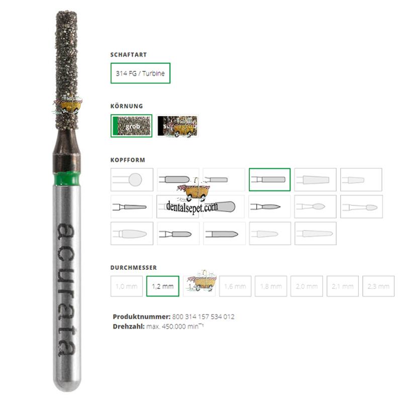 ACURATA Black Serisi Aeratör için Yeşil Kuşaklı Elmas Fissür Frez 800-314-157-534-012