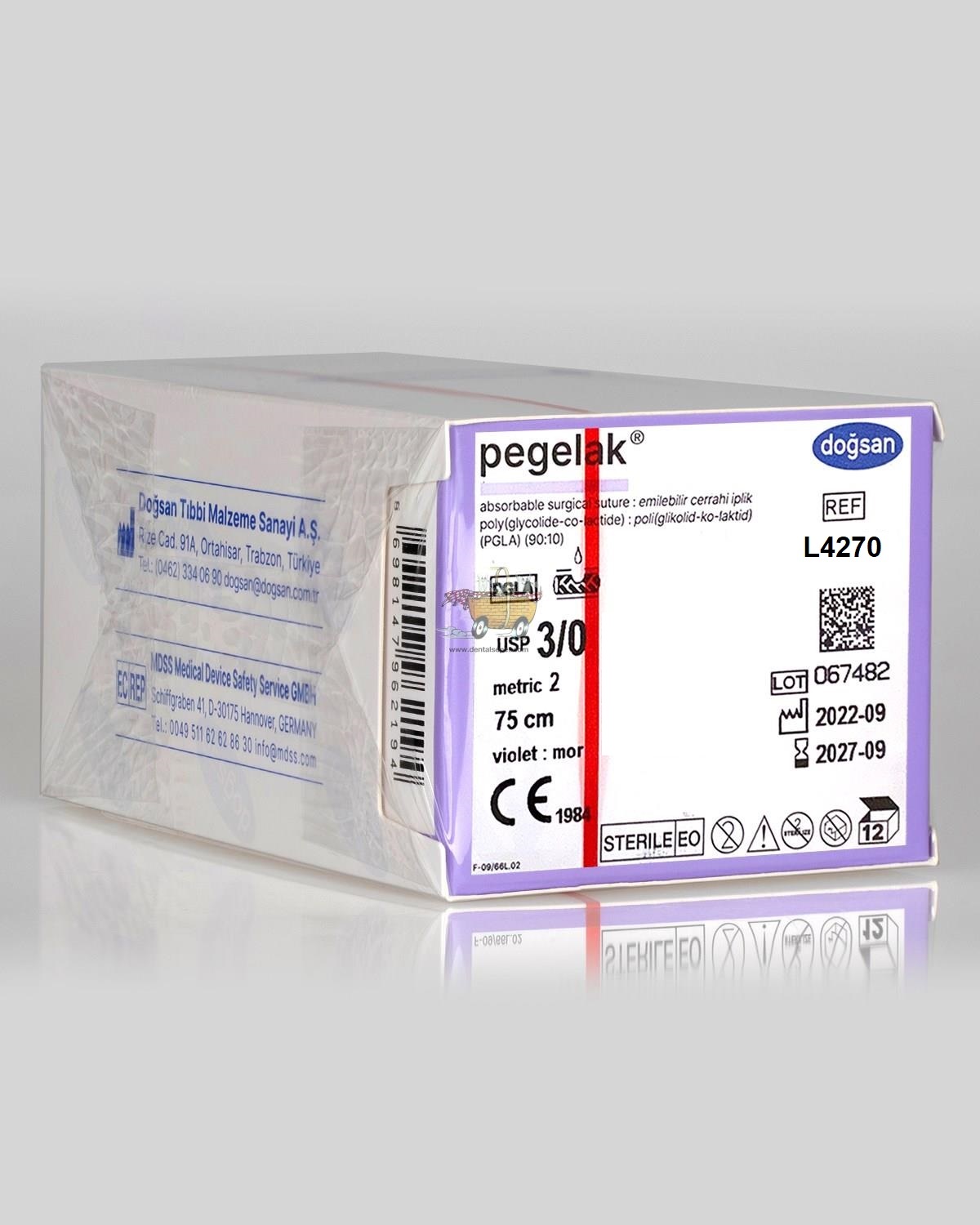 DOGSAN Pegelak 3/0 26 1/2 Yuvarlak 75cm PGLA Emilebilir Sutur 12 Ad./Pkt