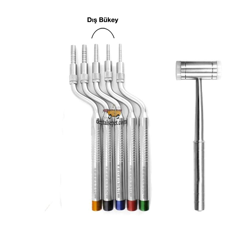 AZD 5 li Açılı Osteotom Seti - Dış Bükey + Çekiç HEDİYE