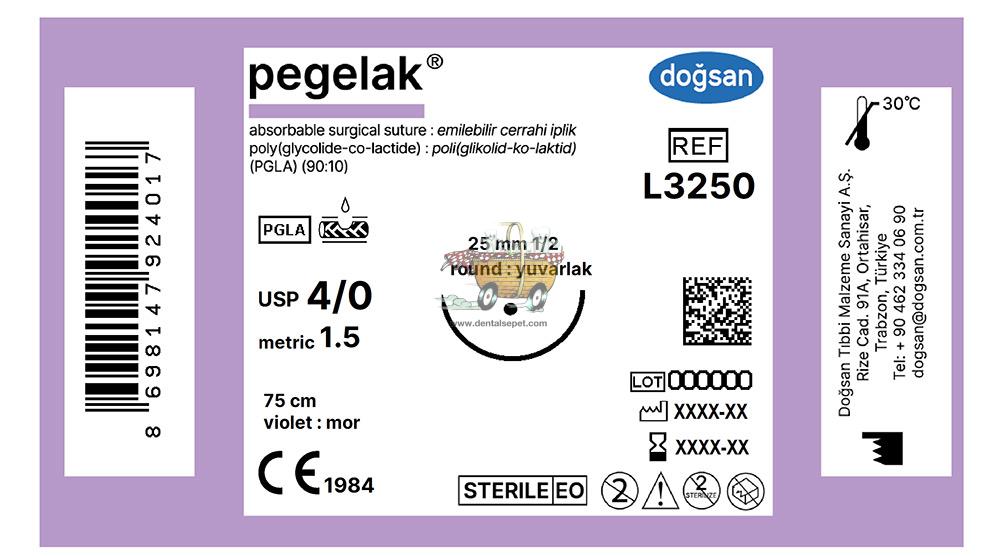 DOGSAN Pegelak 4/0 25 1/2 Yuvarlak 75cm PGLA Emilebilir Sutur 12 Ad./Pkt