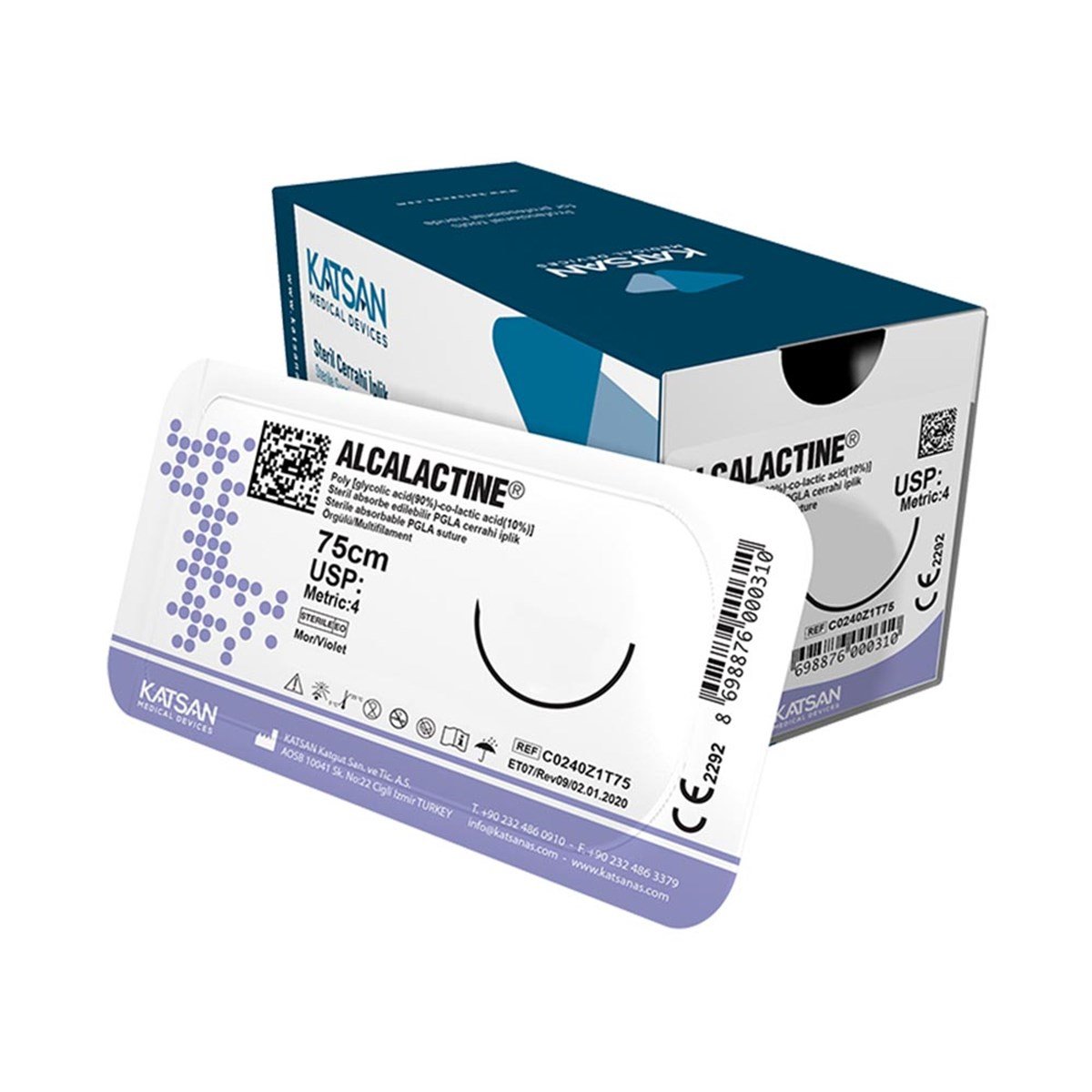 KATSAN Alcalactine - 4/0 - 18mm - 3/8 Asagi Keskin PGLA Dikis Ipligi ( Turk Mali )