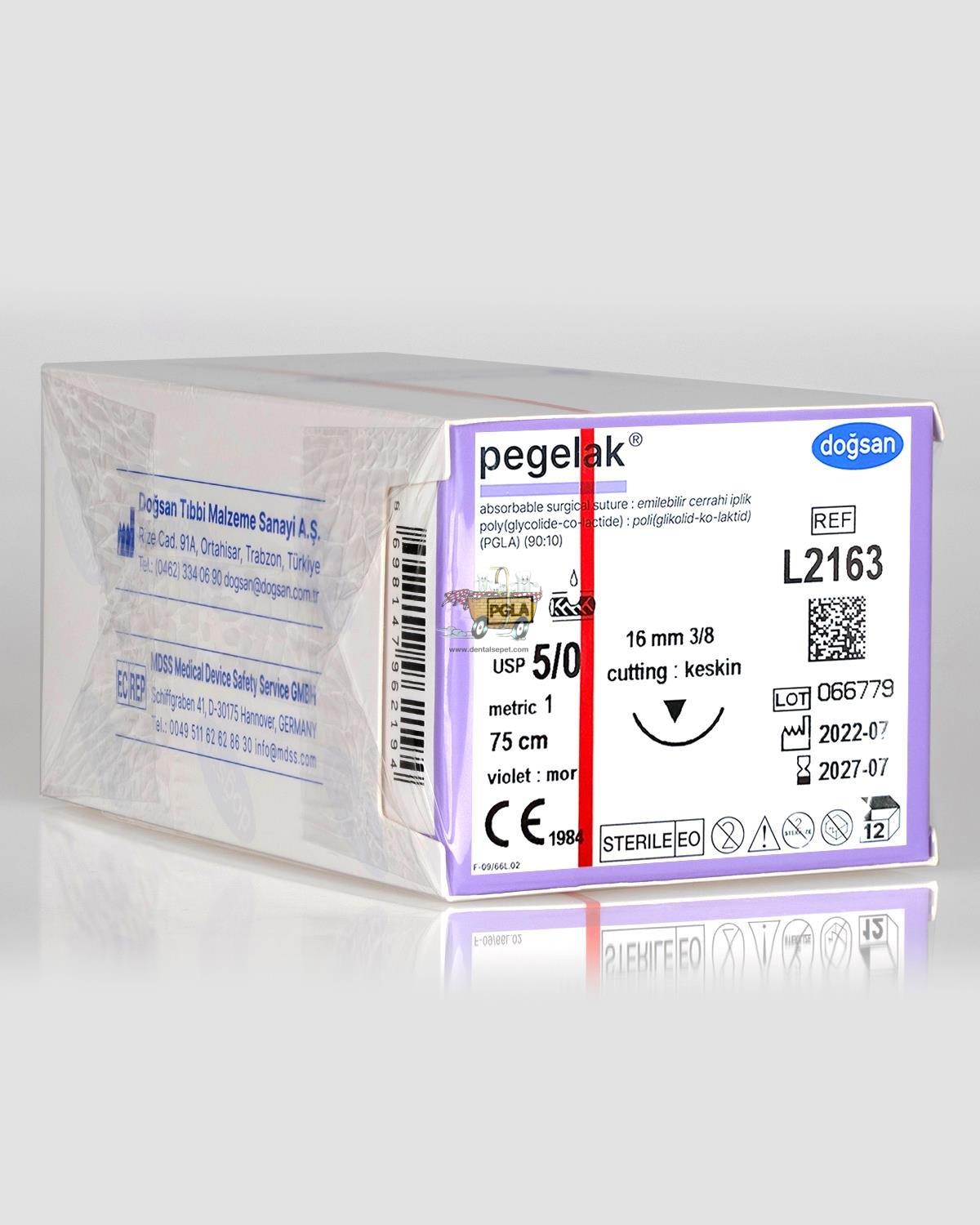 DOGSAN Pegelak 5/0 Asagi Keskin 75cm PGLA Emilebilir Sutur 12 Ad./Pkt