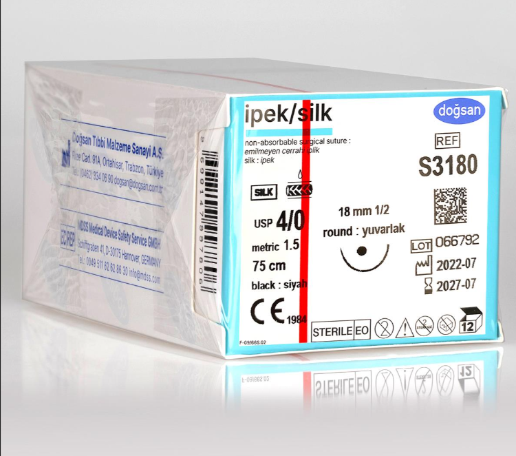 DOGSAN Cerrahi Ipek Iplik - 4/0 18 mm Yarim Yuvarlak