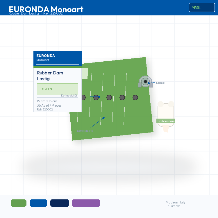 EURONDA Rubberdam Lastiği Yeşil 15 cm x 15 cm (36 lık paket) 225002