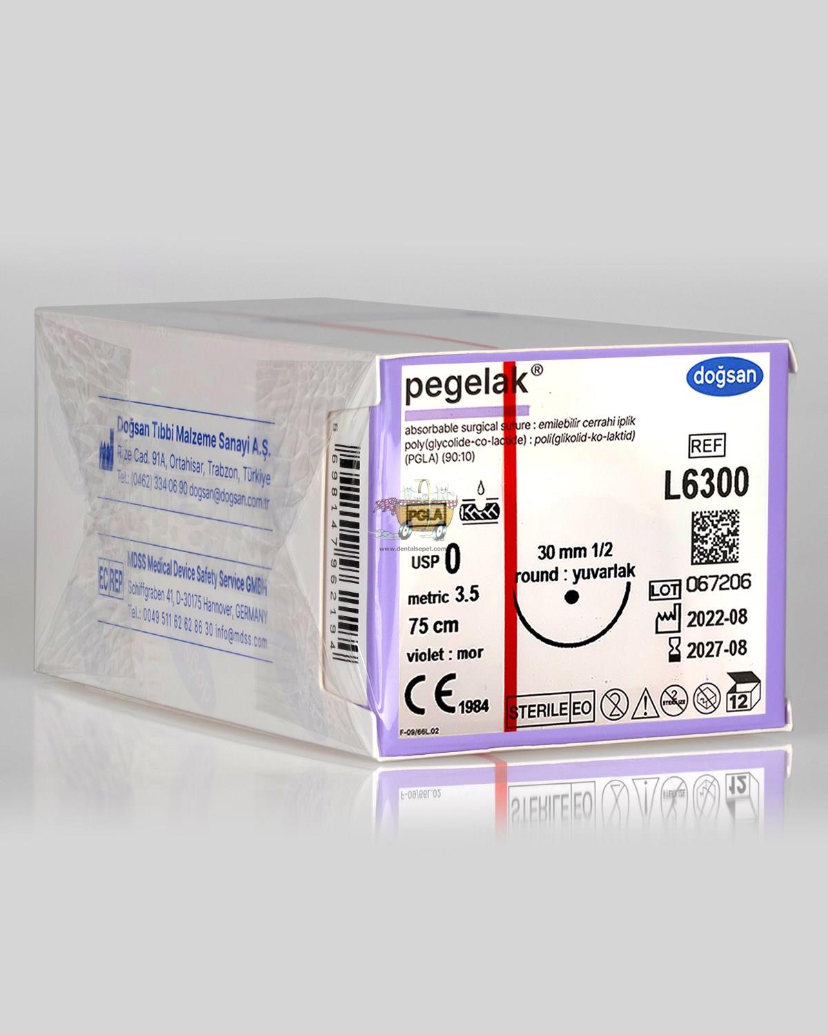 DOGSAN Pegelak 0 30 mm 1/2 Yuvarlak 75cm PGLA Emilebilir Sutur 12 Ad./Pkt