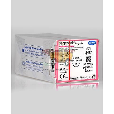 DOGSAN Pegesorb Rapid 3/0 16 1/2 Yuvarlak 75cm PGLA Emilebilir Sutur 12 Ad./Pkt