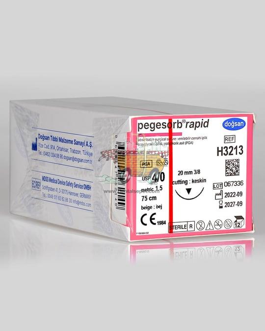 DOGSAN Pegelak 4/0 20 3/8 Asagi Keskin 75cm PGLA Emilebilir Sutur 12 Ad./Pkt