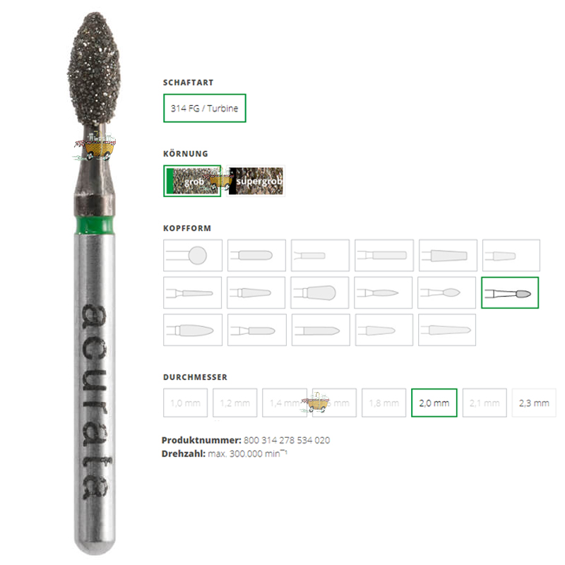 ACURATA Black Serisi Aeratör için Yeşil Kuşaklı Elmas Labut Frez  800-314-278-534-020