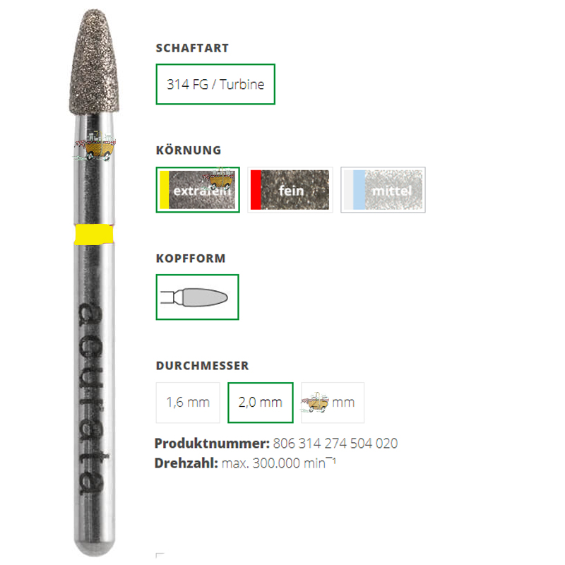 ACURATA Aeratör için Sarı Kuşaklı Elmas Labut / Kısa Konik Frez 806-314-274-504-020