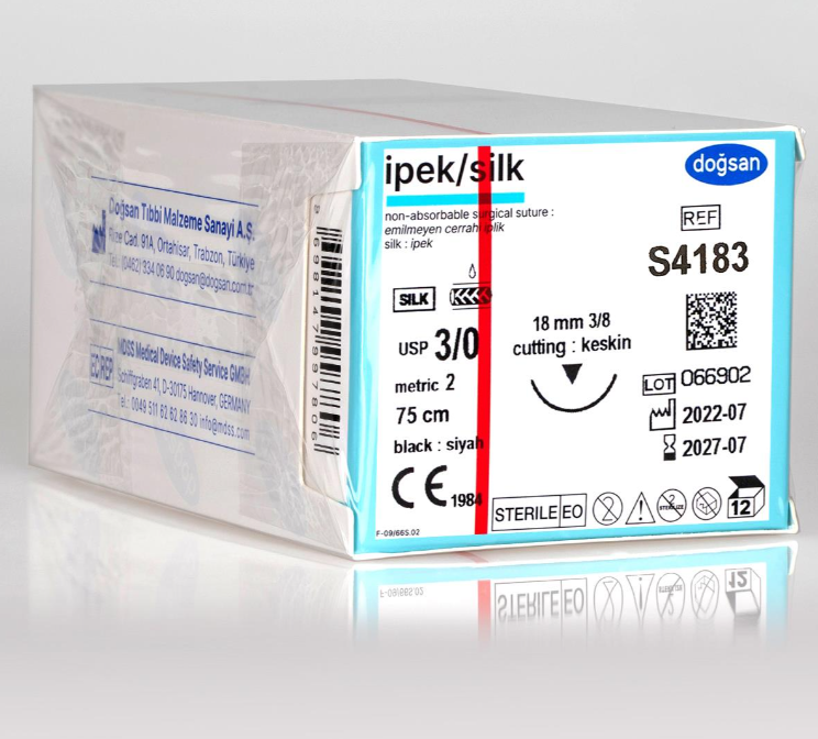 DOGSAN Cerrahi Ipek Iplik 3/0 18 mm Asagi Keskin 4183