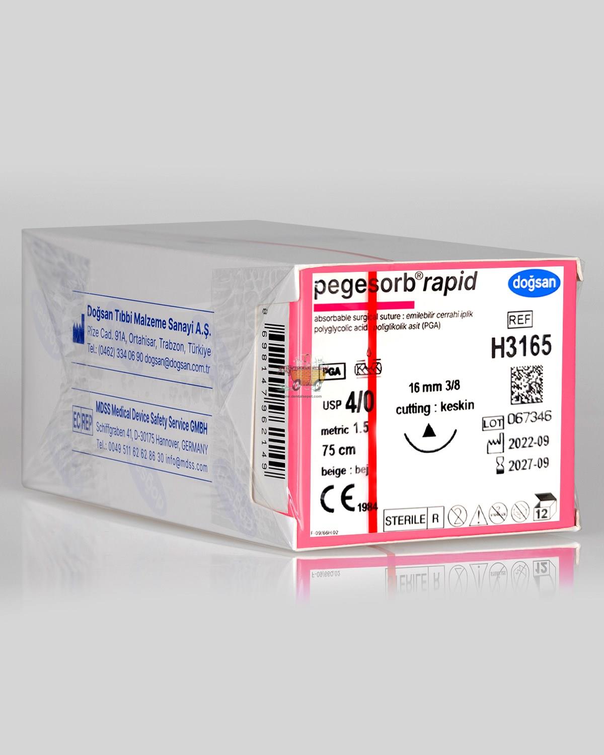 DOGSAN Pegesorb Rapid 4/0 16 3/8 Keskin 75cm PGLA Emilebilir Sutur 12 Ad./Pkt