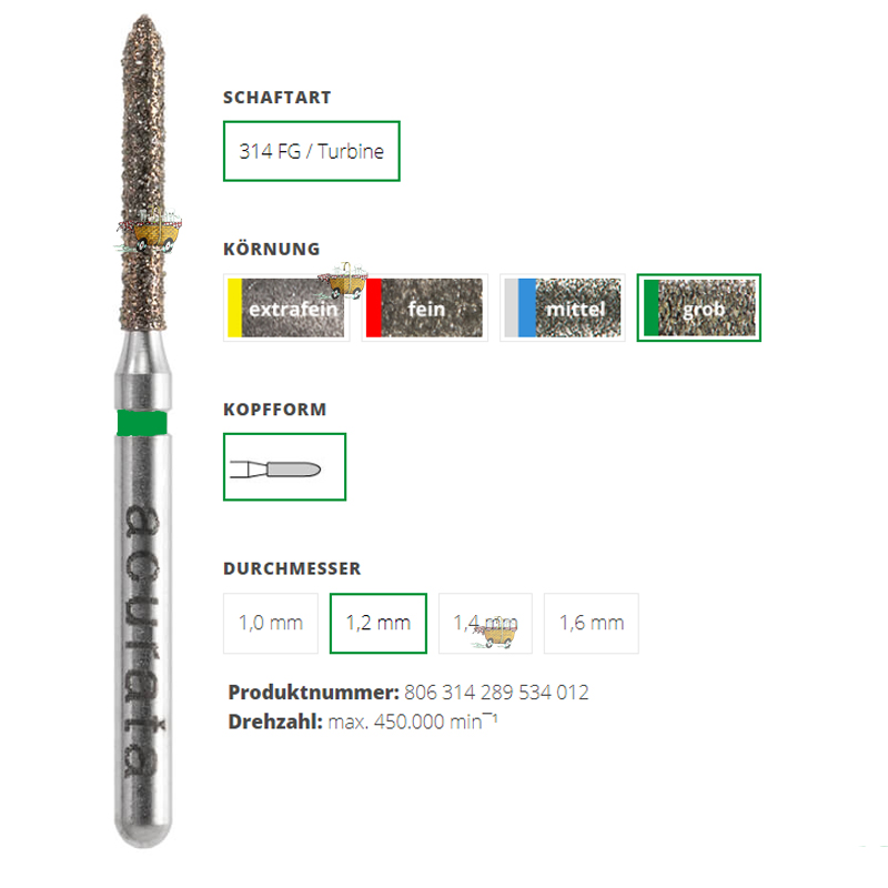 ACURATA Aeratör için Yeşil Kuşaklı Elmas Chamfer Frez 806-314-289-534-012