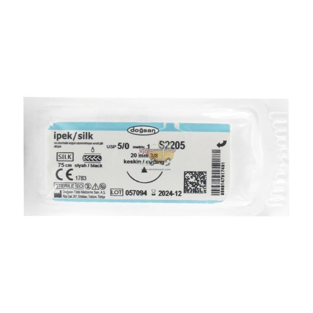 DOGSAN Ipek 5/0 20 3/8 Keskin 75cm Ipek Emilemeyen Sutur 12 Ad./Pkt