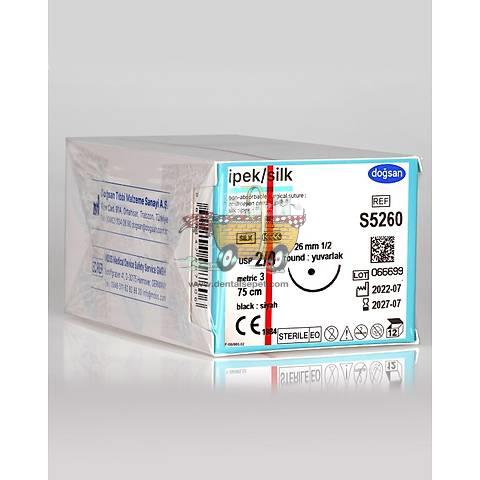 DOGSAN Ipek 2/0 26 1/2 Yuvarlak 75cm Ipek Emilemeyen Sutur 12 Ad./Pkt