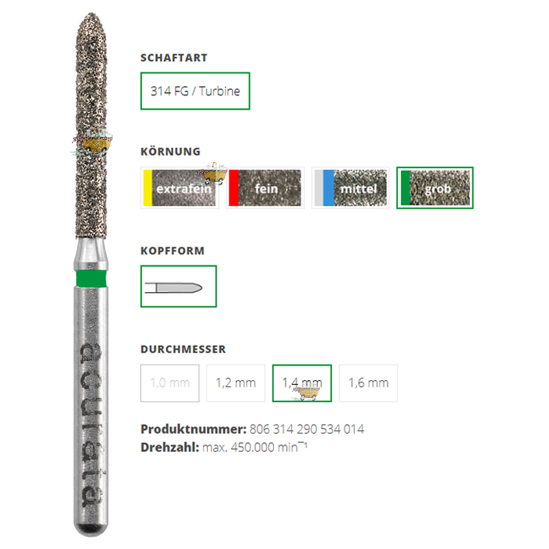 ACURATA Aeratör için Yeşil Kuşaklı Elmas Chamfer Frez 806-314-290-534-014