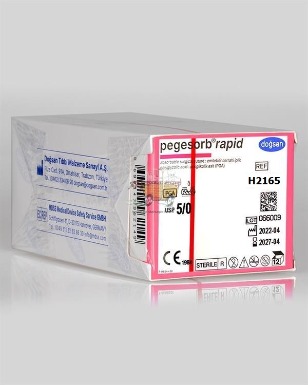 DOGSAN Pegesorb Rapid 5/0 16 3/8 Keskin 75cm PGLA Emilebilir Sutur 12 Ad./Pkt