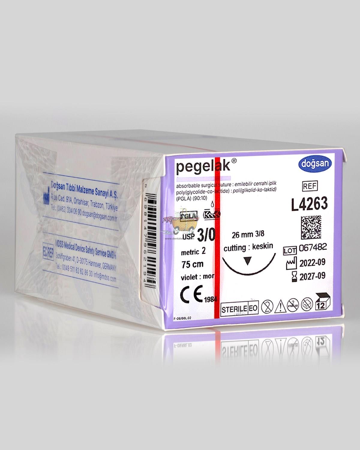 DOGSAN Pegelak 3/0 25 1/2 Asagi Keskin 75cm PGLA Emilebilir Sutur 12 Ad./Pkt